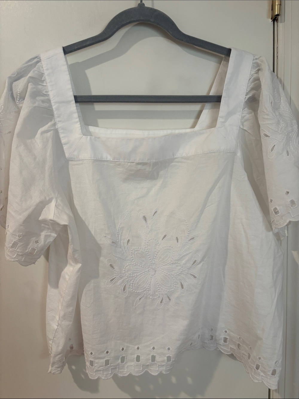 LOFT White Square-Neck Eyelet Cotton Blouse - Picture 1 of 6